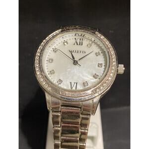 VALLETTA Watch Womens Silver Tone White Rhinestones New Battery!